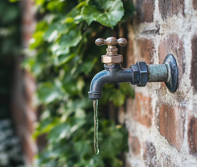 Your average basic outdoor tap on a wall.